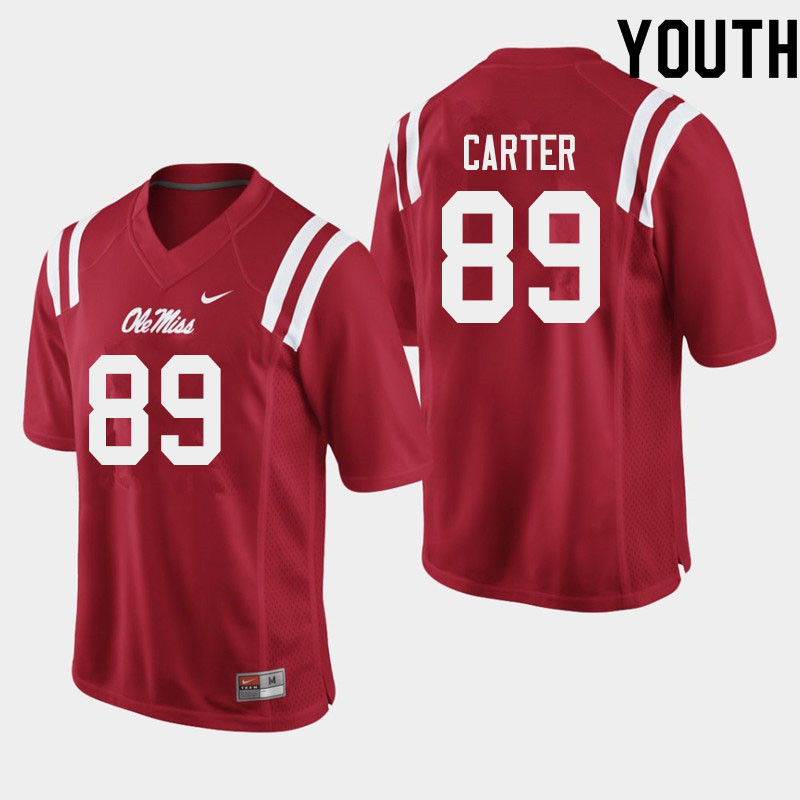 Youth #89 Jacob Carter Ole Miss Rebels College Football Jerseys Sale-Red
